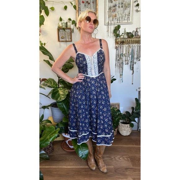 Vintage Gunne Sax Calico Sundress 70s Prairie Corragecore Dress XS - Picture 7 of 10